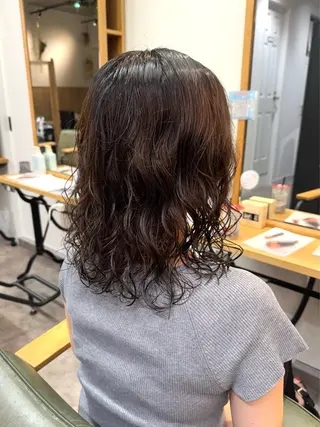 ミディアム パーマ 縮毛矯正/エクステ /艶カラー/ヘアメのヘアスタイル