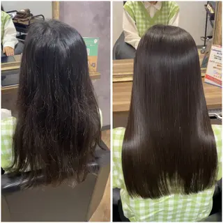 ロング 阪急箕面駅 艶カラー/縮毛矯正のヘアスタイル