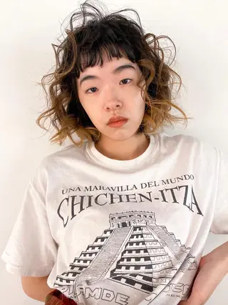 ミディアム カラー パーマ ヘアアレンジ メンズ キッズ ネイル マツエク・マツパ アイブロウ パーマスタイル🔅 sayacaのヘアスタイル