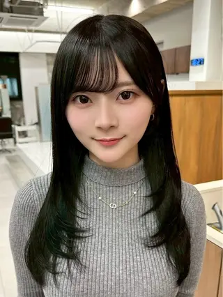 セミロング カラー ✨顔まわりカット ✨渋谷人気No.1✨のヘアスタイル
