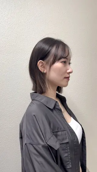 ショート カラー パーマ ヘアアレンジ メンズ 切りっぱなしヘアボブ ミディアムヘアRYOのヘアスタイル