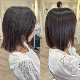 ミディアム 縮毛矯正/白髪ぼかし ショートボブ/鈴木のヘアスタイル