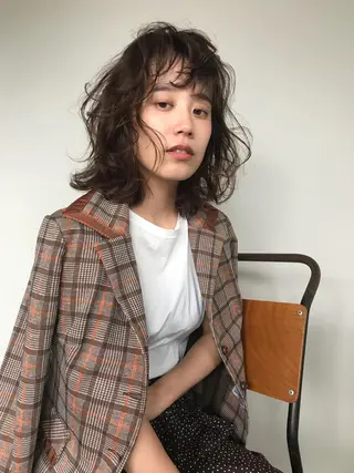 ミディアム カラー パーマ ヘアアレンジ エイジングケア/大人 デザイン/FRAMEのヘアスタイル