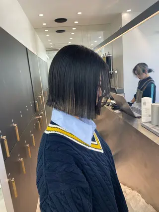 ミディアム パーマ レイヤーボブ縮毛矯正 韓国RINAのヘアスタイル