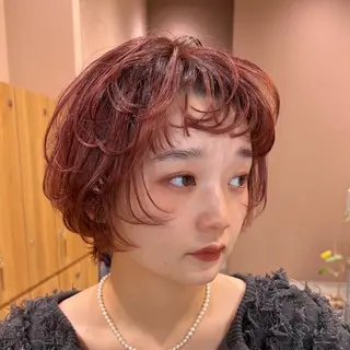 ショート カラー パーマ 🎀Wカラー/ピンク /ベージュ🎀ゆらのヘアスタイル