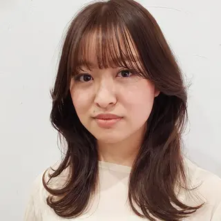 セミロング カラー パーマ 韓国レイヤー柔らかい 地毛風縮毛矯正/マツのヘアスタイル