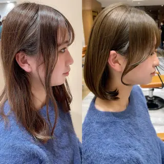 ミディアム カラー パーマ ヘアアレンジ 骨格別小顔カット/ 顔周りカット/金井のヘアスタイル