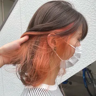 ロング カラー インナーカラー 推し ブリーチ 髪質改善のヘアスタイル
