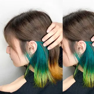 セミロング カラー JuNブリーチに 縮毛矯正するプロのヘアスタイル