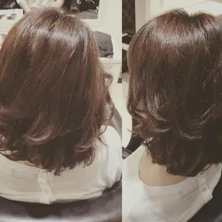 ミディアム カラー パーマ 畠村 美智子のヘアスタイル