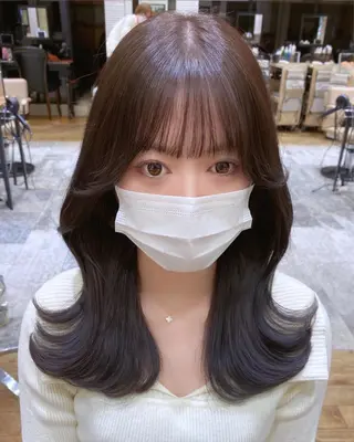 セミロング カラー 顔まわりカット🌟 くびれヘア/寺門遥輝のヘアスタイル