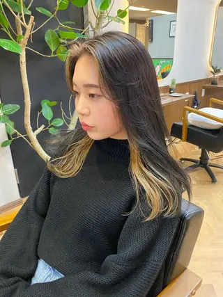 セミロング デザインカラー/ボブ ブリーチカラー/ユリのヘアスタイル