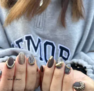 ネイル mellow:ｸﾙﾐ ﹡˖˟༝🎀˖˟ ༝のネイルデザイン