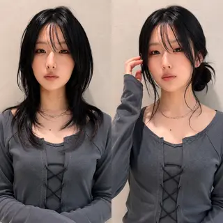 セミロング 縮毛矯正・似合わせ タナカ レイヤのヘアスタイル