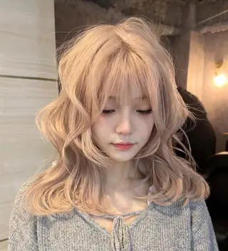 ミディアム カラー ヘアアレンジ 🌱巴結生🌿大宮 ☁️ミルクティーのヘアスタイル