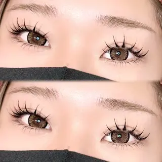 マツエク・マツパ 岩戸優奈 束感まつげ ピンク/ベージュのヘアスタイル