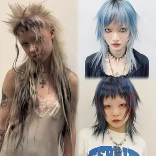 ミディアム ウルフ/レイヤー/ ブリーチカラーのヘアスタイル