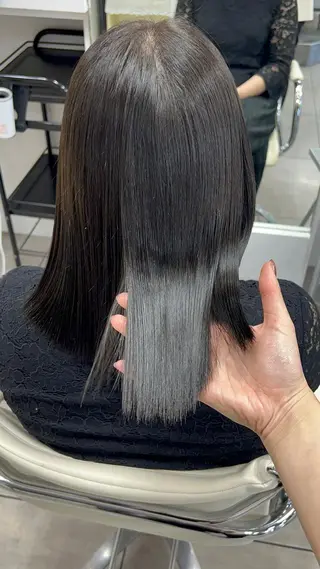 ミディアム カラー パーマ ヘアアレンジ インナー×縮毛矯正 ピンクカラー澤井里菜のヘアスタイル