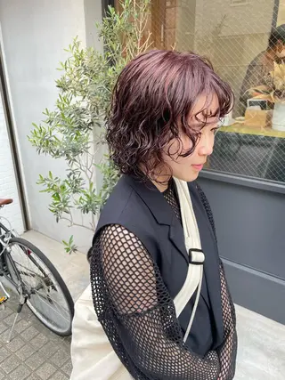 ショート カラー パーマ 暖色カラー🍊 ボブ🌿顔周りcutのヘアスタイル