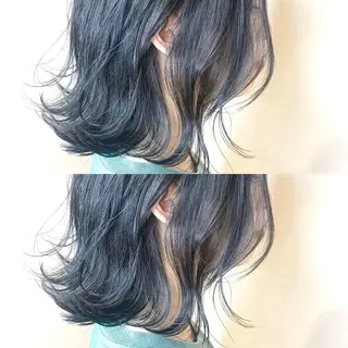 セミロング カラー 韓国レイヤーカット/ ダブルカラーのヘアスタイル