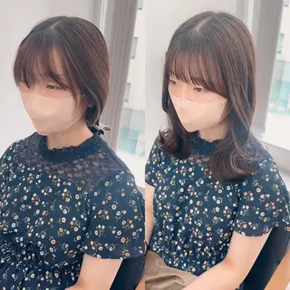 ミディアム カラー パーマ ヘアアレンジ メンズ キッズ ネイル マツエク・マツパ アイブロウ レイヤーカット／顔周 りカット/縮毛矯正のヘアスタイル