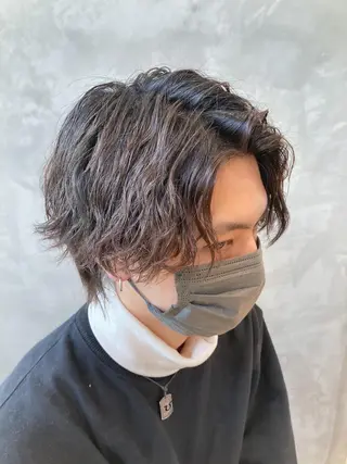 ミディアム パーマ メンズ 波巻きスパイラルパー マ/シャドウパーマ駿のヘアスタイル