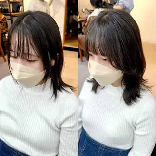 ミディアム カラー パーマ ヘアアレンジ メンズ キッズ レイヤーカット／顔周 りカット/縮毛矯正のヘアスタイル