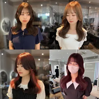 セミロング カラー 韓国🇰🇷レイヤー 映える顔周り🩷のヘアスタイル