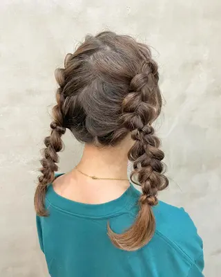 セミロング ヘアアレンジ 【ピンク/韓国ヘア/ ヘアセット】亜海のヘアスタイル