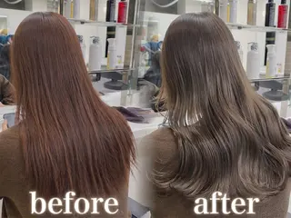 ロング ブリーチ縮毛矯正加藤 赤み無し透明感ヘアのヘアスタイル
