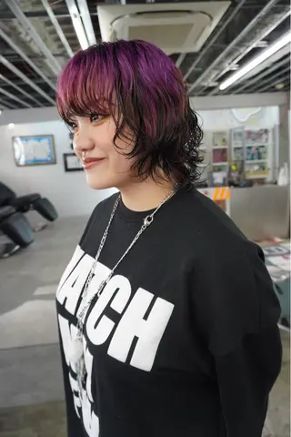 ミディアム カラー パーマ ヘアアレンジ 髪と音処　マトぺ所属・デザインカラー/ボブ ブリーチカラー/ユリのヘアスタイル