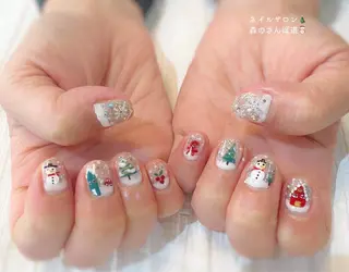 ネイル ショートネイル 森のさんぽ道のネイルデザイン