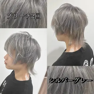 ショート カラー メンズ 雅/ダブルカラー/ 白髪ぼかしハイライトのヘアスタイル