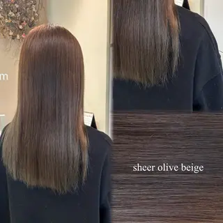 ミディアム カラー 垢抜け小顔レイヤー オリーブ/スミレのヘアスタイル