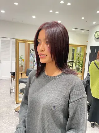 ミディアム カラー 矯正パーマ、ベージュ ボブカット🫧のヘアスタイル