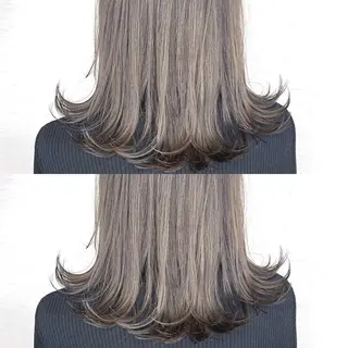 セミロング カラー 韓国レイヤーカット/ ダブルカラーのヘアスタイル