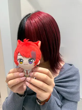 セミロング カラー インナーカラー 推し ブリーチ 髪質改善のヘアスタイル