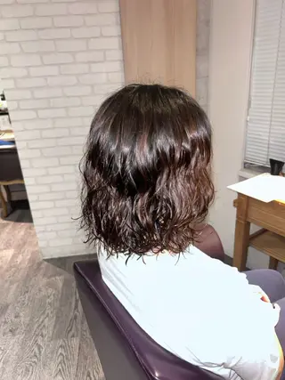 ミディアム パーマ ブリーチ/エクステ/ 新宿/アリルのヘアスタイル
