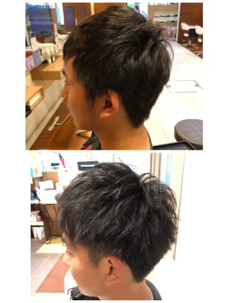 ショート メンズ 塩谷黎✨イルミナ カラーメンズパーマ✨のヘアスタイル