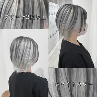 ショート カラー 雅/ダブルカラー/ 白髪ぼかしハイライトのヘアスタイル