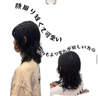 セミロング パーマ 韓国エクステ／羽エク ダブルスキル💛のヘアスタイル