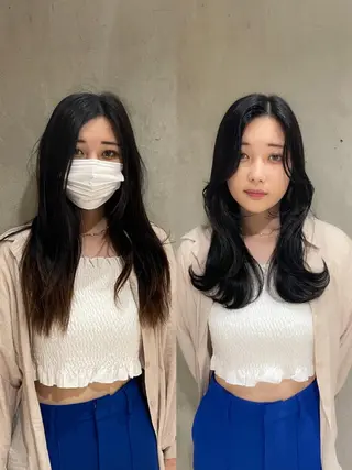 ロング 🌹ハッシュカット、 レイヤー韓国ヘア🌹のヘアスタイル