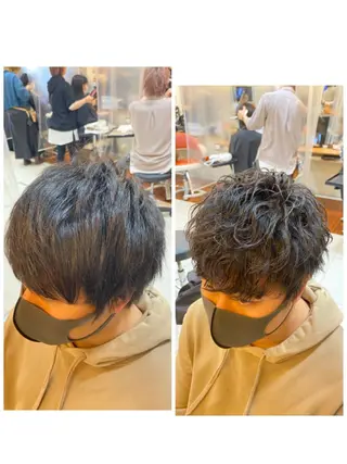 ショート パーマ メンズ 塩谷黎✨イルミナ カラーメンズパーマ✨のヘアスタイル
