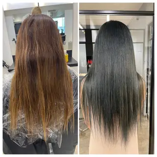 ロング け んブリーチ縮毛矯正のヘアスタイル