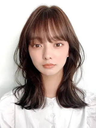 セミロング カラー パーマ ヘアアレンジ 韓国・韓国ヘア 髪質改善のヘアスタイル