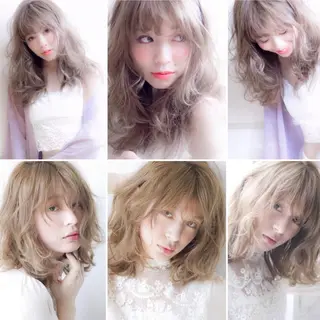 セミロング カラー パーマ ヘアアレンジ 【公式】amble luxe池袋東口🩷のヘアスタイル
