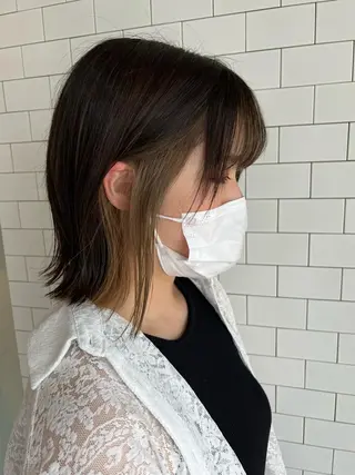 ミディアム カラー ぱつボブ/ ショート/YUKIのヘアスタイル