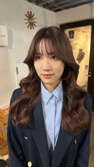 ロング カラー 韓国レイヤー柔らかい 地毛風縮毛矯正/マツのヘアスタイル