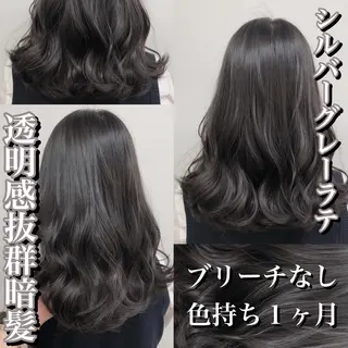 ミディアム カラー レイヤーカット 透明感カラーのヘアスタイル