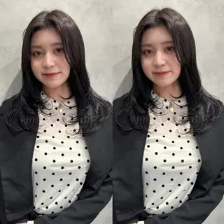 セミロング カラー Rin♡透明感ピンク 🎀白肌ラベンダーのヘアスタイル